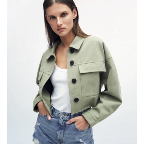 Zara Khaki Green Cropped Jacket - Picture 8 of 8